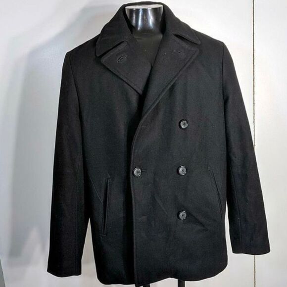 ST. JOHN'S BAY Wool Jacket Pea Coat Overcoat Mens Size M Black insulated - Picture 1 of 8